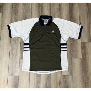 Adidas Equipment VTG Polo S/S Shirt Mens Sz M 90s Olive/White Tennis Rugby